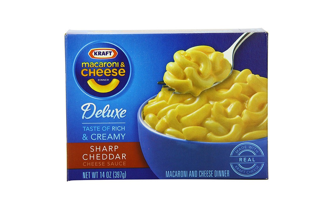 Kraft Macaroni & Cheese Dinner, Deluxe Sharp Cheddar Cheese Sauce   Box  397 grams